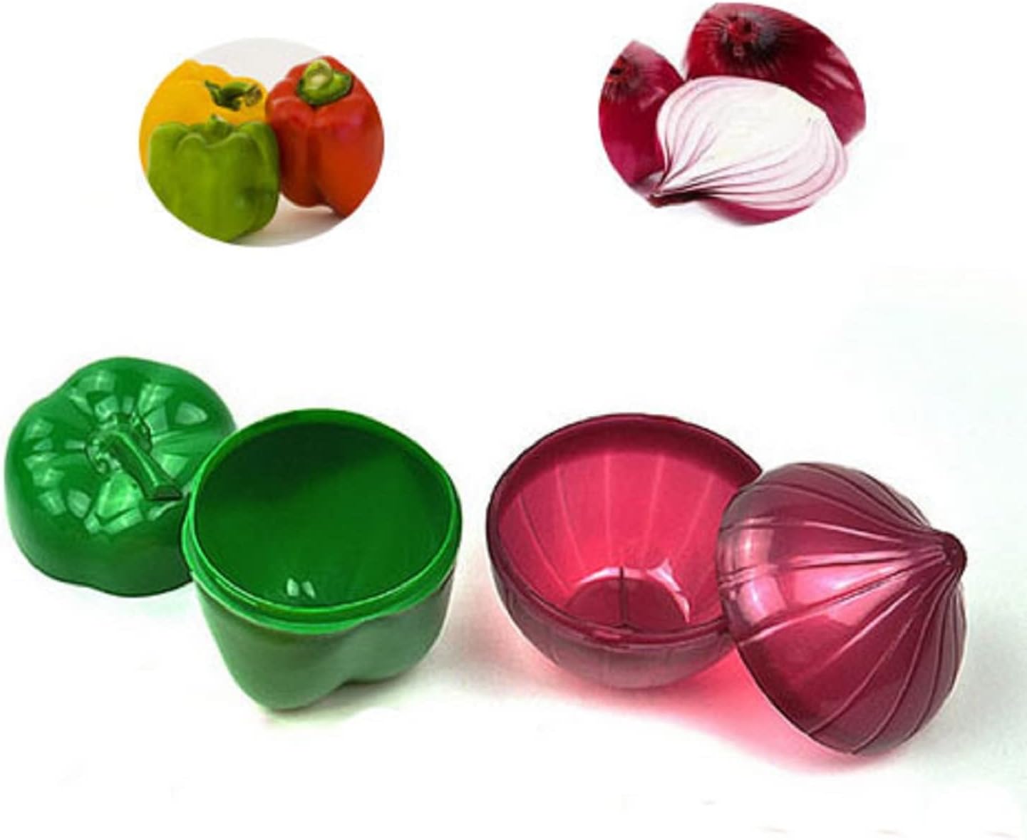 4 PCS Fruit & Vegetable Shaped Food Saver Storage Containers | Storage Holder Refrigerator Vegetable Crisper(Onion, tomato, lemon, green pepper)