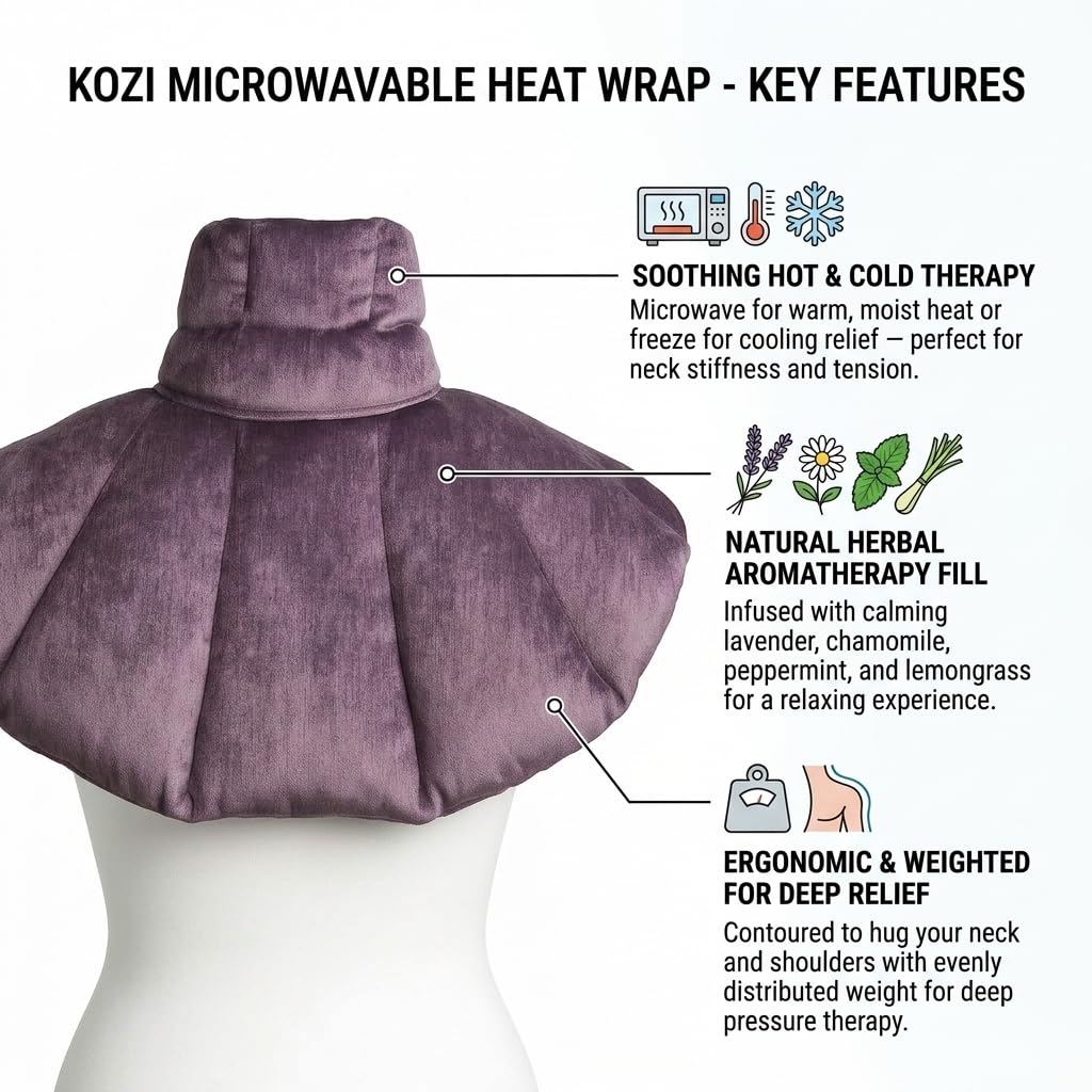 Kozi Neck Heating Pad | Microwaveable Weighted Shoulder Heating Pad | Neck and Shoulder Heating Pad with Clay Beads & Aromatherapy (Amethyst)
