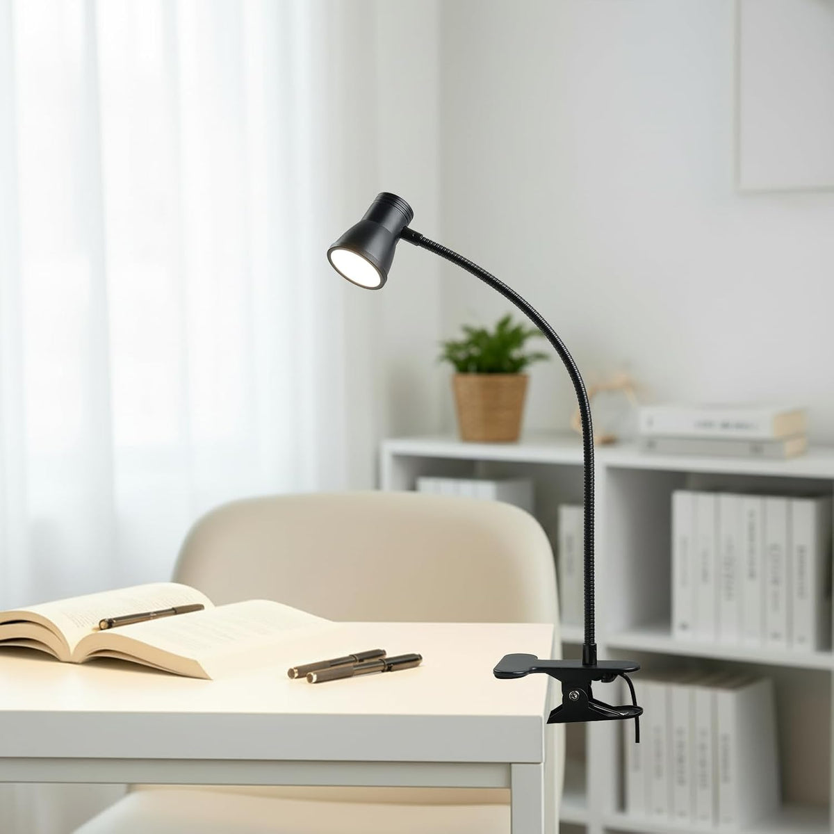 Eye-Caring Clip On Desk Lamp, 3 Color Modes & 10 Brightness LED Reading Light with Clamp, 360° Rotatable Gooseneck Reading Light, Portable Clamp Lamp for Bedroom, Office and Study (Black-Small)