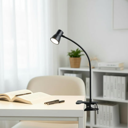 Eye-Caring Clip On Desk Lamp, 3 Color Modes & 10 Brightness LED Reading Light with Clamp, 360° Rotatable Gooseneck Reading Light, Portable Clamp Lamp for Bedroom, Office and Study (Black-Small)