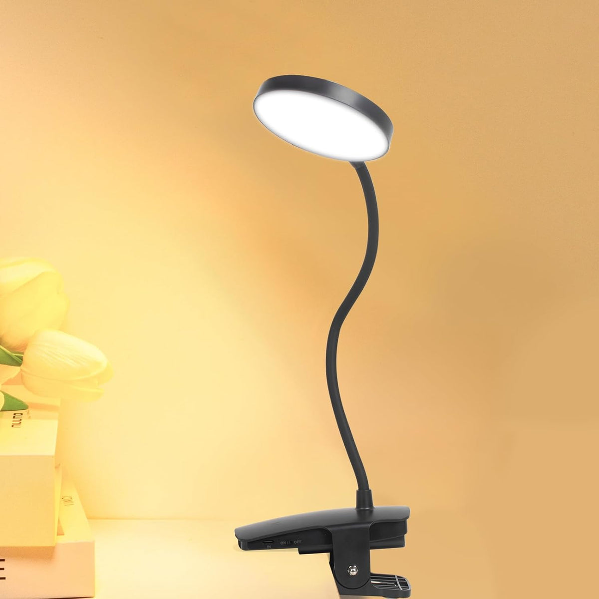 Cordless Rechargeable Clip On Desk Lamp Thick Flexible 360° Gooseneck