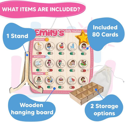 Wooden Daily Routine for Kids, Chore Chart for Toddler, Daily Responsibilities for Kids, Visual Schedule, Morning Bedtime Routine for Girls