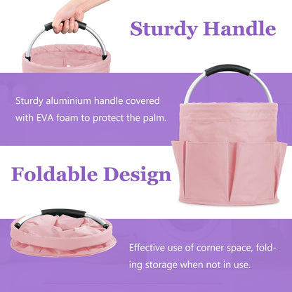 17L Cleaning Caddy with Handle and 6 Pockets, Foldable Cleaning Supply Caddy, Portable Shower Caddy in 600D Oxford Fabric, Multifunctional Storage Basket for Camping, Gardening, Black