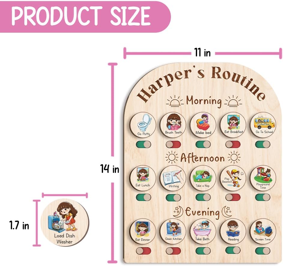 Daily Routine Chart for Kids, Visual Schedule, Routine Chart for Toddlers 3-5, Morning Bedtime Routine Chart for Toddlers, Wooden Chore Chart for Kids