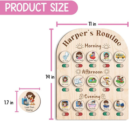 Daily Routine Chart for Kids, Visual Schedule, Routine Chart for Toddlers 3-5, Morning Bedtime Routine Chart for Toddlers, Wooden Chore Chart for Kids