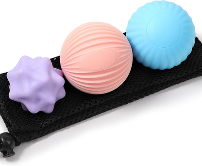 3-Piece Silicone Lacrosse Ball Set for Deep Tissue and Trigger Points - Smooth, Textured, and Spiky Massage Balls for Myofascial Release, Muscle Knots & Plantar Fasciitis