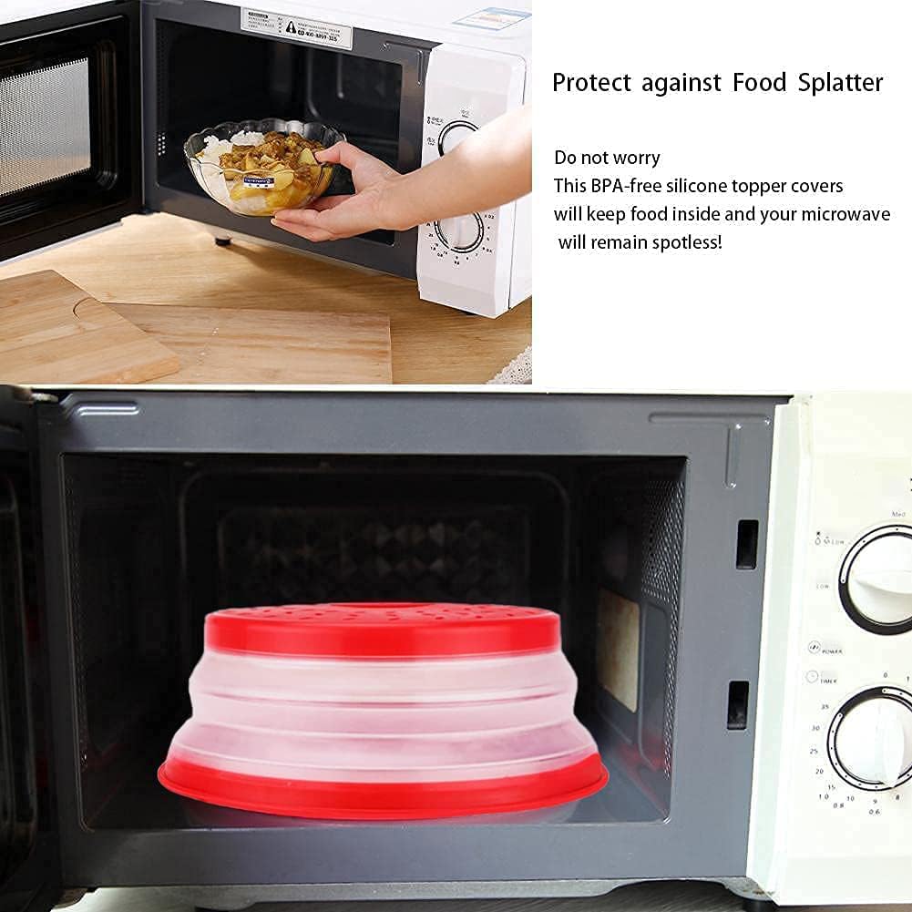 Microwave Splatter Cover Collapsible Microwave Cover for Food 10.5 inch | Easy Grip Handle, Fruit Drainer, BPA-Free, Dishwasher Safe, Grey