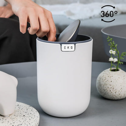EKO Fandy 0.58 Gal/2.2L Mini Trash Can with Lid, Swing-Top Desktop Trash Can for Bathroom, Countertop, Vanity, Desk or Office, Small Garbage Bin (Blue)