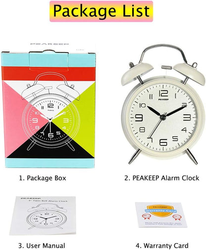 Peakeep Loud Alarm Clock for Heavy Sleepers Adults, Metal 4.5 Inches | Twin Bell Battery Operated Analog Alarm Clocks for Bedrooms Kids' Room Decoration (Jewel Blue)