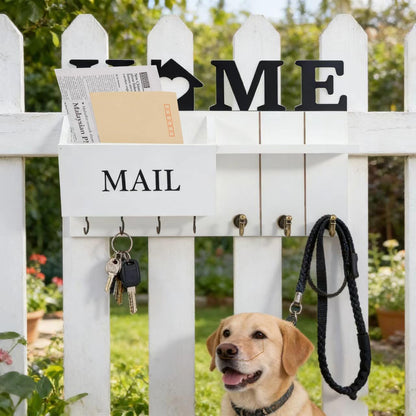 Rustic Wall Key Holder with Shelf & Hooks - Mail Organizer for Entryway | Wooden Key Rack for Keys, Coats, Dog Leash - Brown