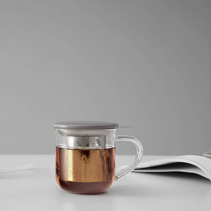 VIVA Minima Balance Glass Tea Cup with Infuser and Lid, 17oz, Clear Bamboo