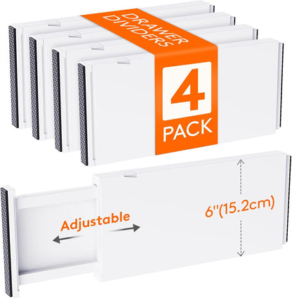 Lifewit 5 Pack Upgrade Drawer Dividers for Clothes, 4" High 11"-17" Adjustable Dresser Drawer Organizers, Expandable White Plastic Drawer Separators for Kitchen, Nursery, Office Organization & Storage | 5 Pack 11"-17" Expandable White Plastic Drawer