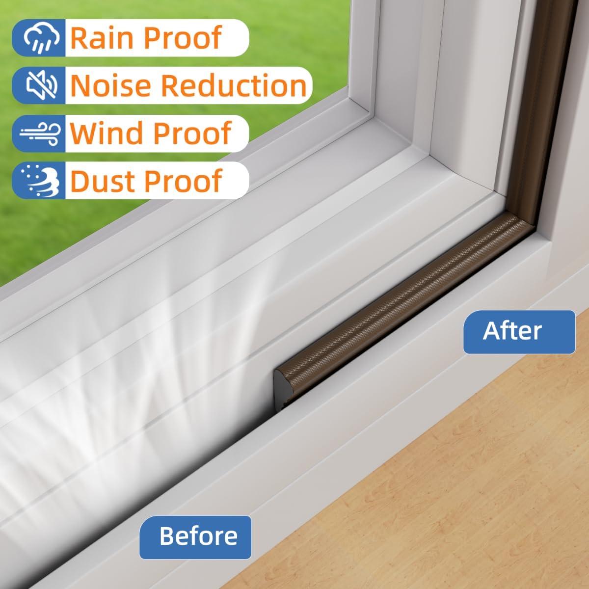 Kneelisa Wedge-Shape Window Weather Stripping Door Frame Seal 118” White | Upgrade Black Foam,Soundproofing,Draft Stopper,Winter Insulation,Noise Blocker, Gap Filler for Exterior Front Door Side
