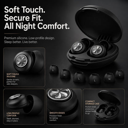 HEKKE 45dB Ear Plugs for Sleeping, Soft Silicone for Side Sleepers, 4 Sizes | Reusable soft silicone with XS/S/M/L sizes for side sleepers, concerts, flights and hotels; carrying case included.