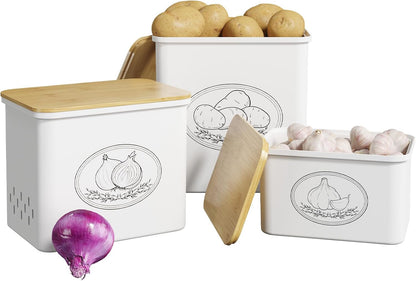 Lifewit Plastic Potato and Onion Storage Bin Box, Set of 3, White