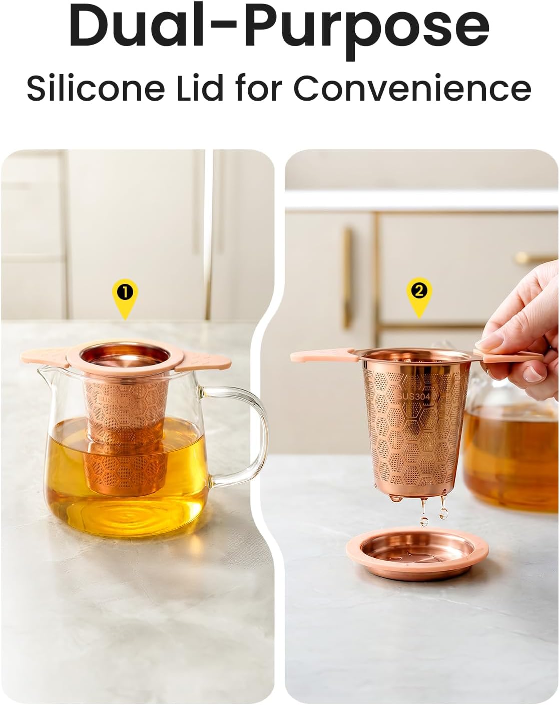 Tea Infuser for Loose Leaf Tea,Stainless Steel Tea Infuser with Heat Proof Silicone Handles,Extra Fine Mesh Tea Strainers Filter Fine Tea Leaves Effectively,Fits TeaPots/Mugs