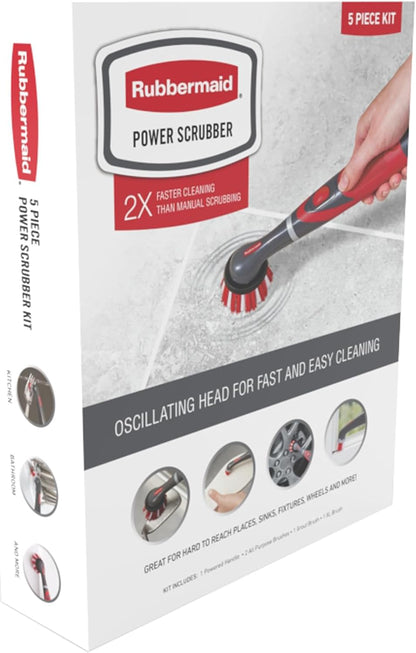 Rubbermaid Reveal Power Scrubber with Multi-Purpose & Grout Head, Cordless Electric Battery Powered Scrub Brush, Water Resistant, for Home/Kitchen/Bathroom/Grout/Tile/Shower/Tub
