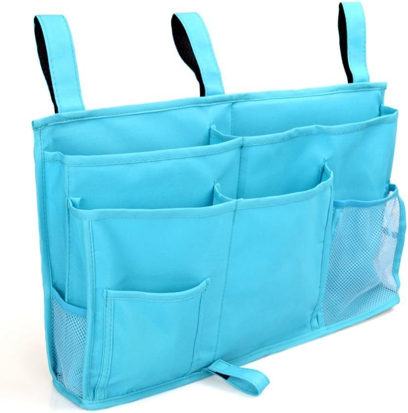 Large Pocket Bedside, Hanging Storage Organizer for Books,Phones,Tablets,Accessory and TV Remote - Best for Headboards, Bed Rails, Dorm Rooms, Bunk Beds, Apartments, Bathrooms &Travel (Light blue)