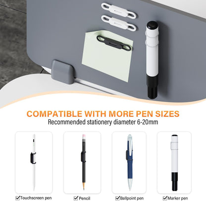 XYOFUN Magnetic Pen Holders Set of 8, Adjustable Pencil Clip, White & Black | Silicone Flexible Pencil Holder, For Refrigerator, Whiteboards, Desk Accessories & Teacher Supplies