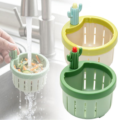 2026 New Cactus Sink Strainer Basket, Upgrade Multifunctional Kitchen Sink Drain Strainer Press Automatic Dumping Basket Anti-Clogging, 2 Pack (Green+Yellow)