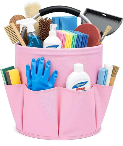 Cleaning Caddy with Handle, 17L Foldable Storage Basket, Heavy Duty 600D Oxford Cloth Organizer, Portable Supply Bag, Multi-Purpose Supplies Caddy for Home, Bathroom, Kitchen, Garden - Black