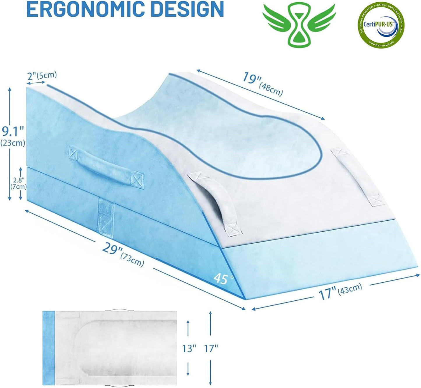 TranquilRelax Leg Elevation Pillow for After Surgery, Wedge Pillow, Grey | Single-leg design, adjustable height, U-shaped cradle, supportive memory foam, washable cover, leg elevation for swelling
