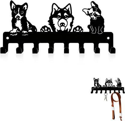 Dog Leash Holder for Wall, Key Holder Mount with 5 Metal Hooks, Pet Leash and Key Organizer, Screw Mounted Rack for Leashes Keys Collars, Entryway Garage Mudroom