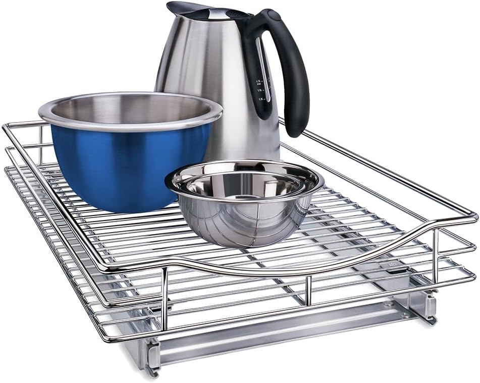 LYNK PROFESSIONAL® Pull Out Cabinet Organizer, Kitchen Slide Out Drawer | 14W x 21D chrome rollout shelf creates easy-access storage for cookware, pantry items and kitchen essentials inside cabinets