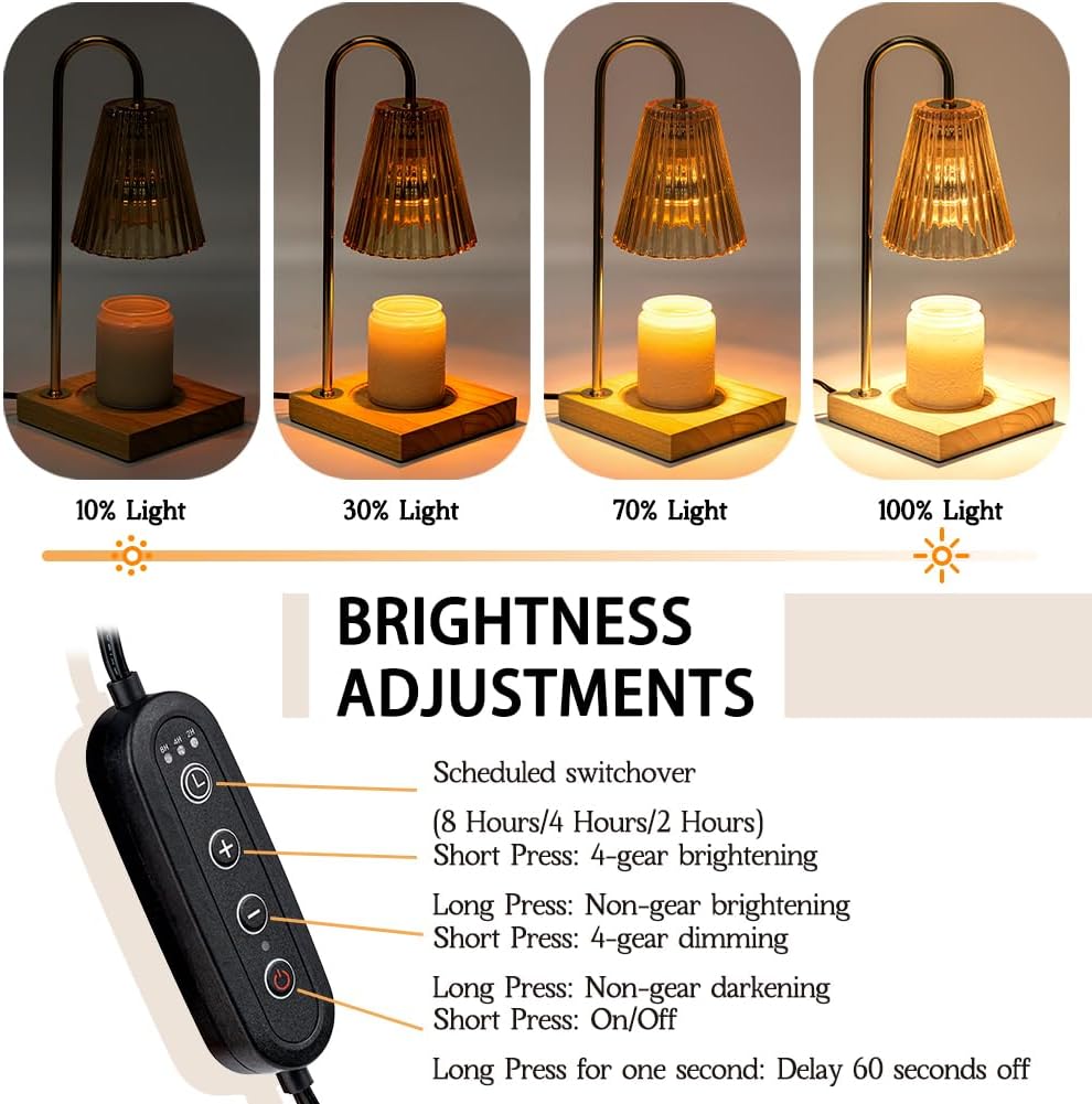Vintage Candle Warmer Lamp with Timer Dimmer, Adjustable Height | Vintage farmhouse style with 2 bulbs, adjustable height, timer and dimmer for flameless fragrance in bedroom or home gifts