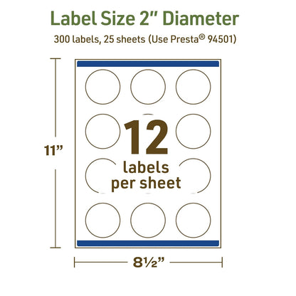 Avery Dissolvable Round Labels, Sure Feed Technology, 2" Diameter, Matte White, Print-to-The-Edge, Laser/Inkjet Printable, 60 Labels Total