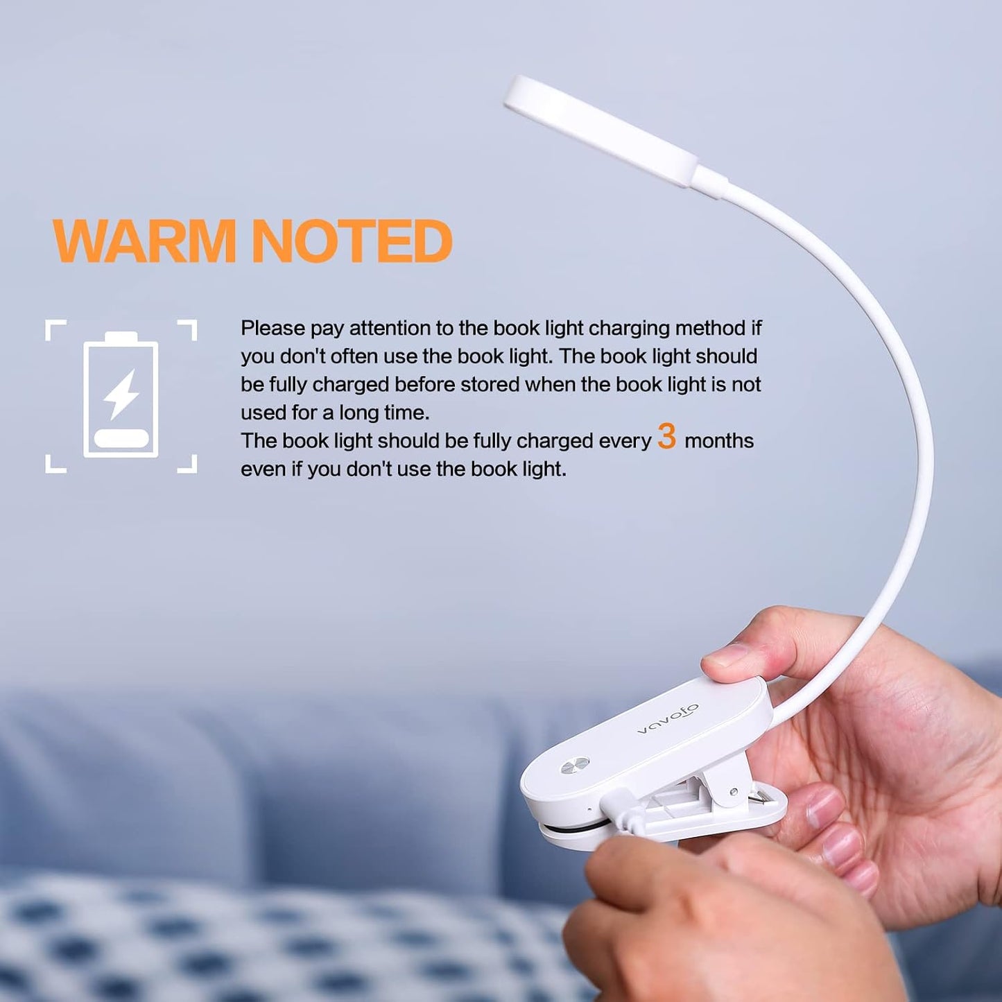VAVOFO Rechargeable Book Light, 14 LEDs Eye Care Clip On Amber Reading Light for Bookworms Reading in Bed with 9 Colors 9 Brightness (Blue)