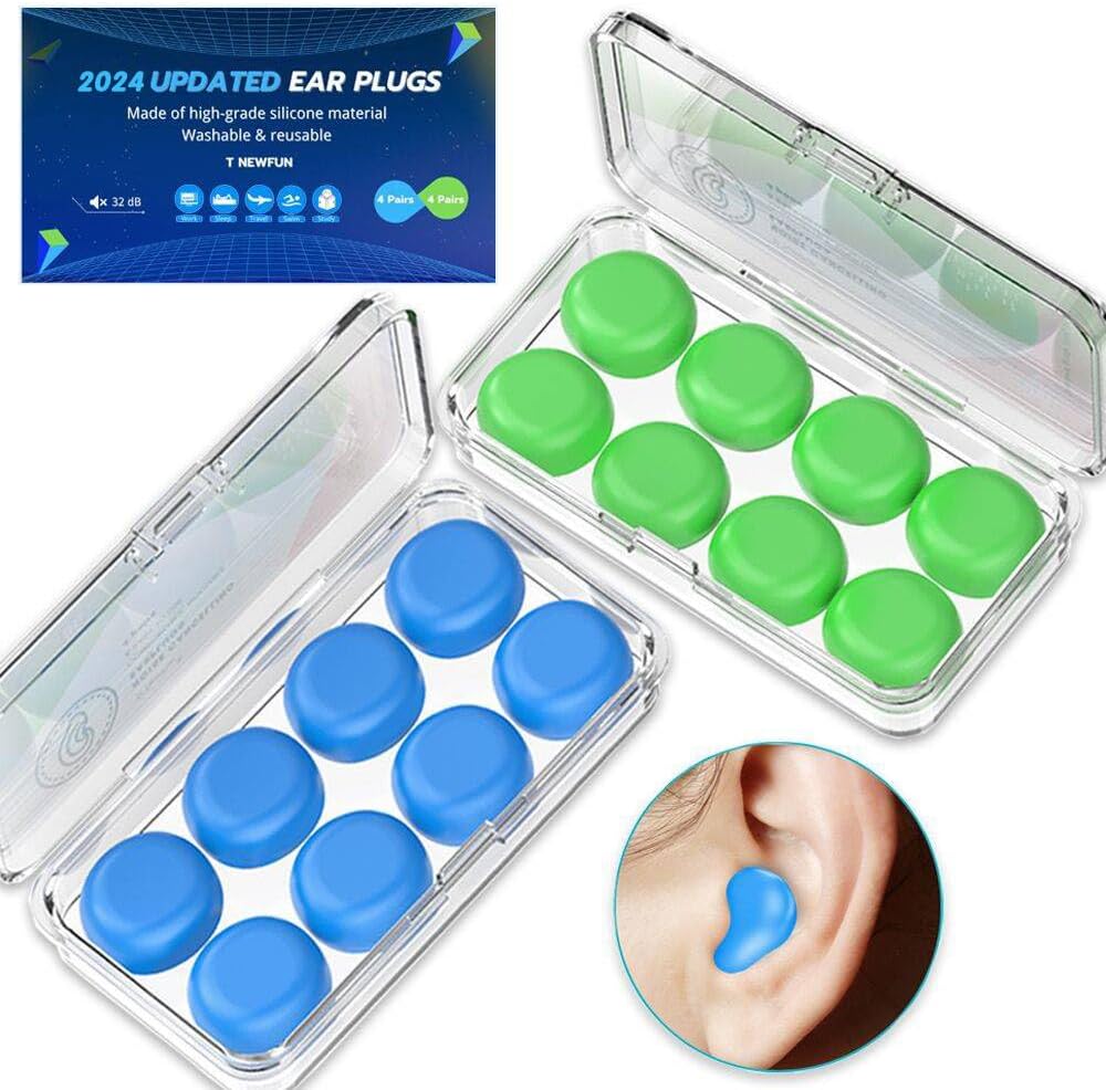 Silicone Ear Plugs for Sleeping Swimming,Reusable Moldable Noise Cancelling Earplugs for Shooting Range, Swimmers, Snoring, Airplanes, Travel, Work, Studying, (16-Pillows) (White, Medium)