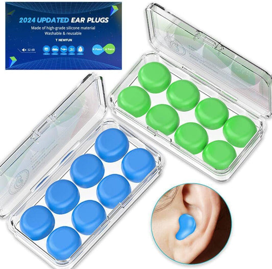 Silicone Ear Plugs for Sleeping Swimming,Reusable Moldable Noise Cancelling Earplugs for Shooting Range, Swimmers, Snoring, Airplanes, Travel, Work, Studying, (16-Pillows) (White, Medium)
