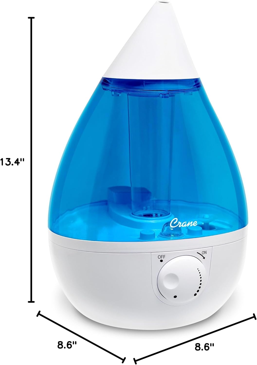 Crane Ultrasonic Cool Mist Humidifier for Bedroom, Baby Nursery, Kids Room, Plants, or Office, Large 1 Gallon Tank, Filter Optional, Blue and White