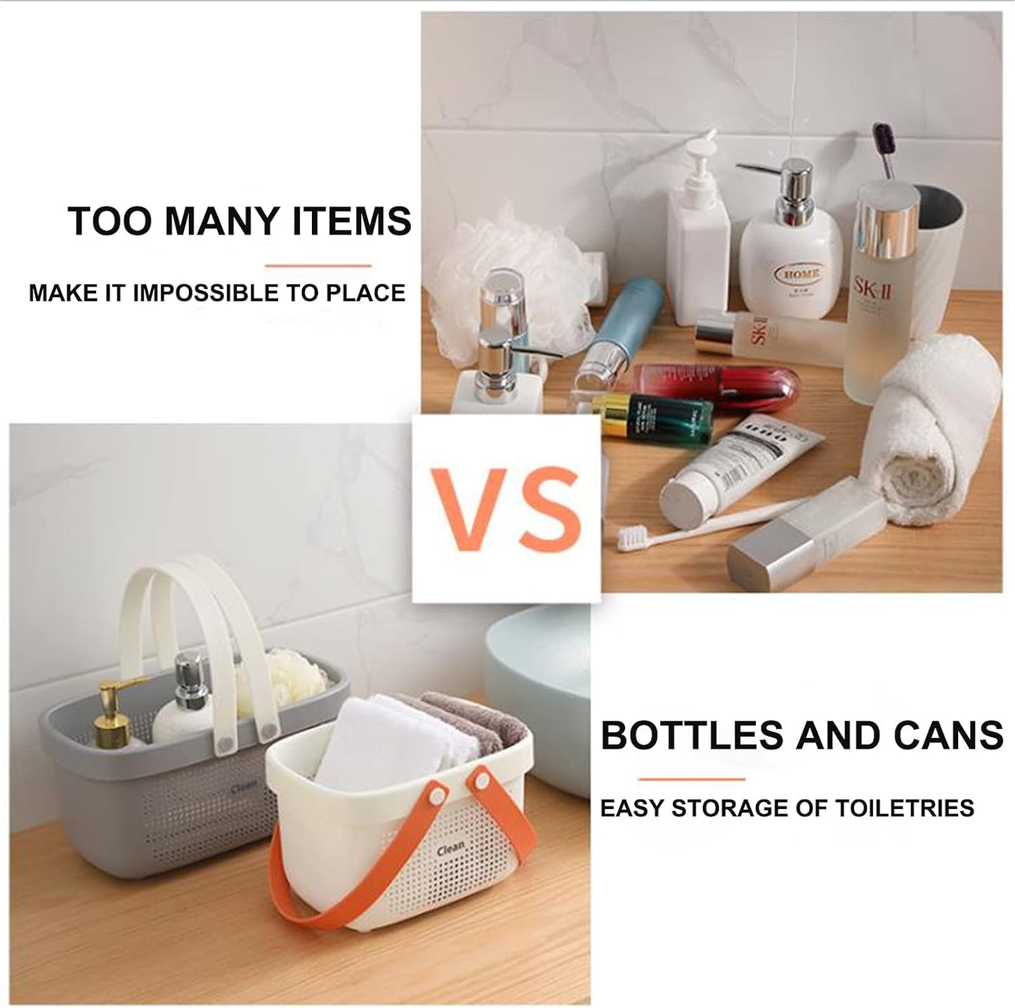 JiatuA Plastic Storage Basket with Handle Portable Shower Caddy Tote Organizer Basket Bin for Bathroom Kitchen Dorm Room Bedroom, Green | Sturdy Drainage Large Capacity Organizer Basket with Silicone Handles for Bathroom Kitchen Bedroom College Dorm