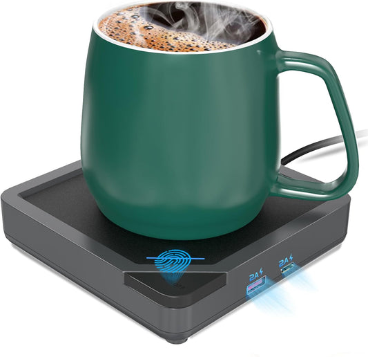Coffee Mug Warmer Set: Coffee Warmer for Desk Auto Shut Off Candle Warmer Plate Electric Beverage Coffee Cup Warmer Heated Coffee Mug for Coffee,Tea, Milk Up to 131°F/55°C (Green)