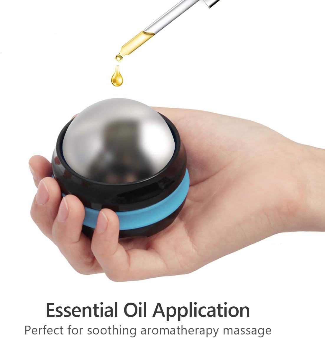 AHIER Cold Massage Roller Ball, Stainless Steel Cold Therapy Relief Tool | Free Rolling Removable Gel Ball Deep Tissue Massage Pain Relief, Great Tool for Back/Neck Pain, Muscles Recovery (Black)