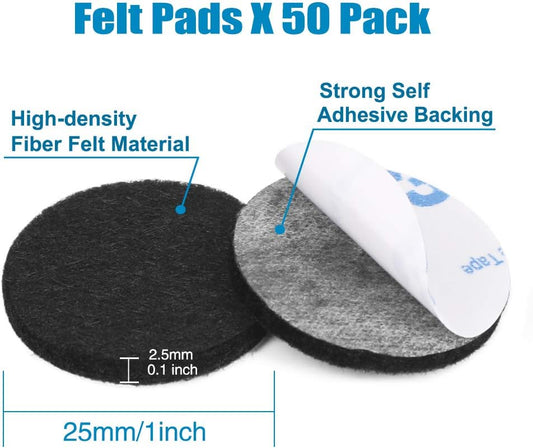 Shintop 50pcs Self-Adhesive Felt Pads for Furniture Protectors (Black) | Helps Prevent Floor Scratches, Cushions Furniture Feet, For Chairs and Tables on Hardwood and Laminate Floors