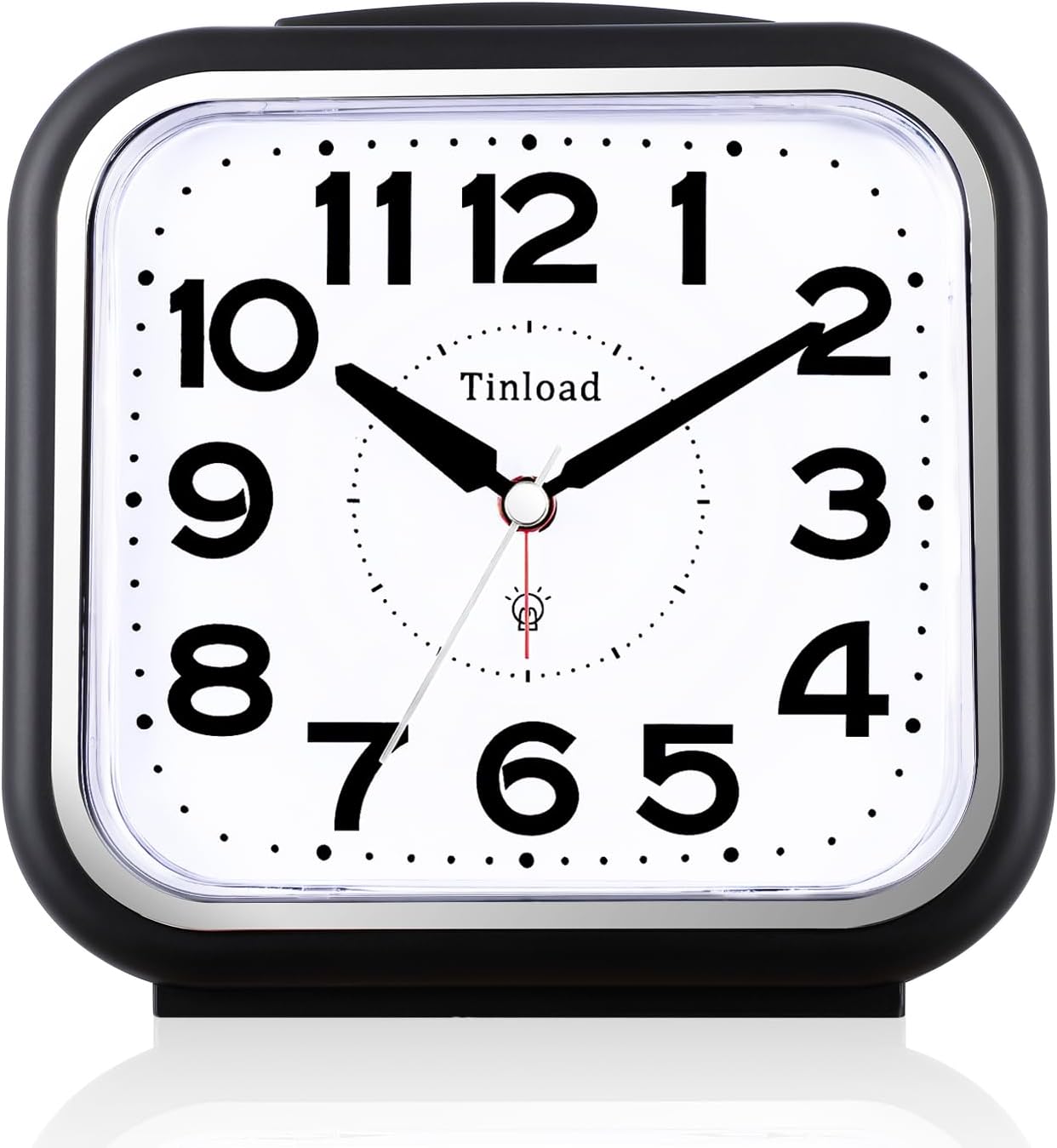 Tinload 5.5" Large No Ticking Analog Alarm Clock,Silent Readable for Seniors,Easy to Set,Gradual Rise Alarm,Big Numbers,Gentle Wake,Snooze, Lighted on Demand,Battery Operated,Black