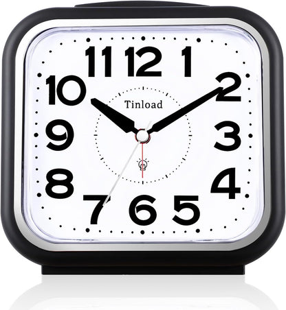 Tinload 5.5" Large No Ticking Analog Alarm Clock,Silent Readable for Seniors,Easy to Set,Gradual Rise Alarm,Big Numbers,Gentle Wake,Snooze, Lighted on Demand,Battery Operated,Black