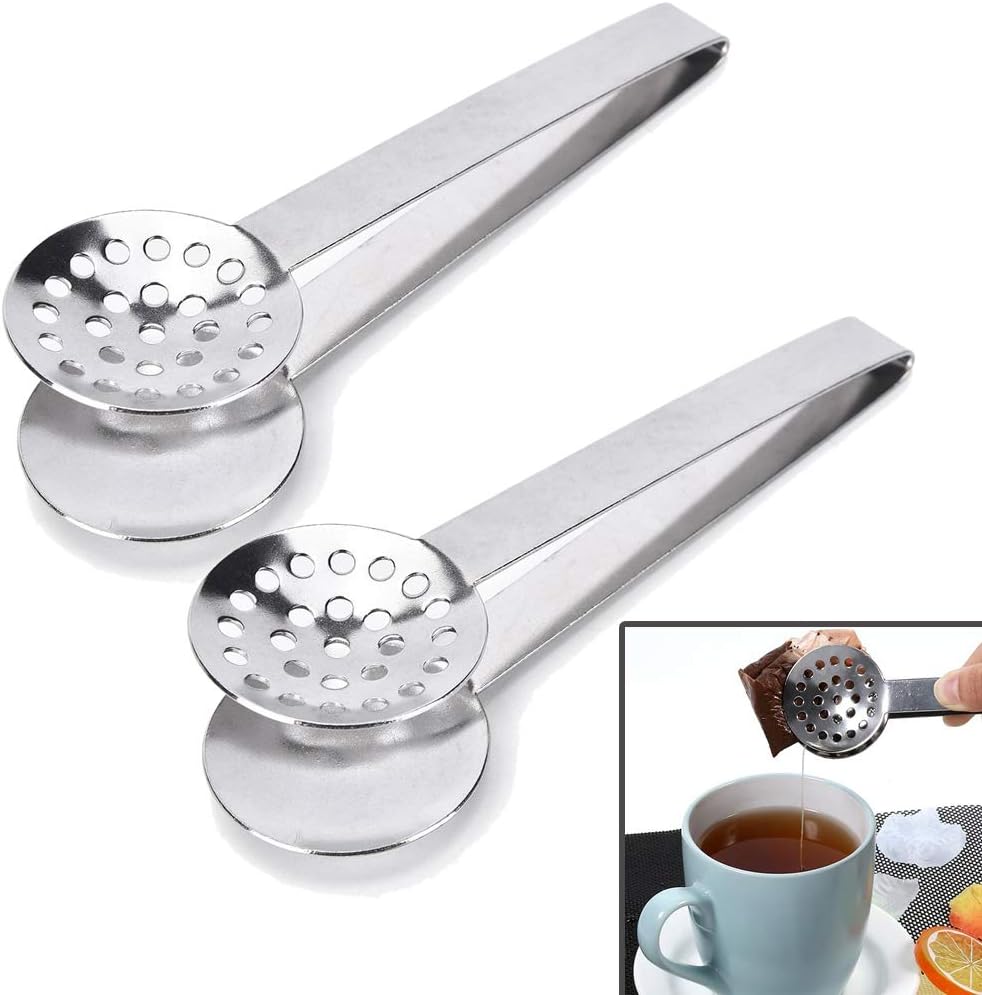 2 Pack Stainless Steel Tea Bag Squeezer Tongs Strainer Grip