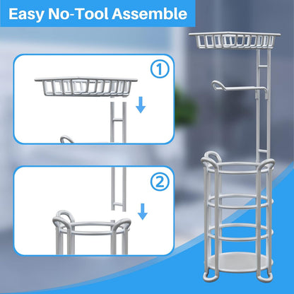 Toilet Paper Holder Stand with Shelf, Free Standing Tissue Roll Storage Rack with Dispenser for Bathroom, Black