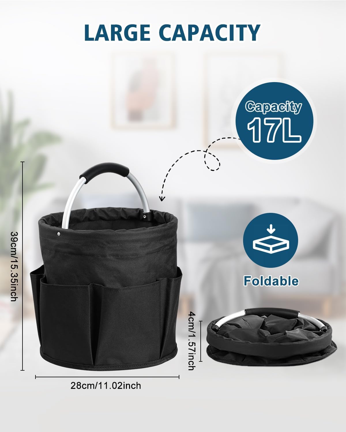 RAYBIN 17L Cleaning Caddy for Cleaning Supplies, Foldable Cleaner Basket | Housekeeping Products Organizer with Handle, Portable Large Storage Bucket for Home, Garden, Outdoor, Camping