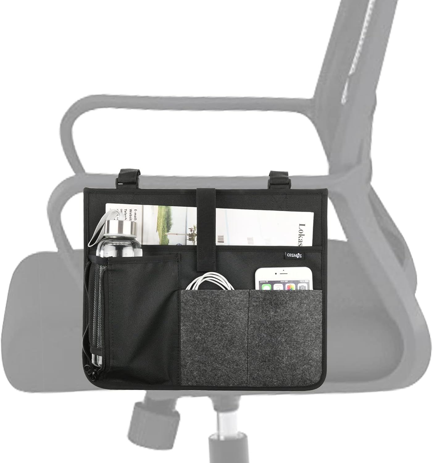Cosmos Armrest Chair Side Organizer Bedside Caddy Organizer Bunk Bed Storage Bag Armchair Wheelchair Hanging Side Pocket Bag for Ipad, Tablet, Phone, Remote Control, Magazines, Books & Water Bottle