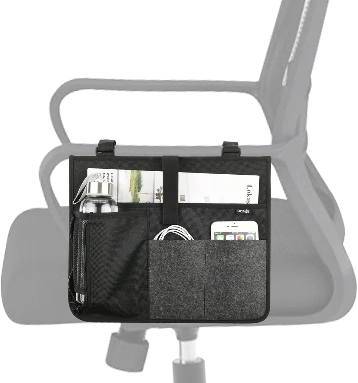 Cosmos Armrest Chair Side Organizer Bedside Caddy Organizer Bunk Bed Storage Bag Armchair Wheelchair Hanging Side Pocket Bag for Ipad, Tablet, Phone, Remote Control, Magazines, Books & Water Bottle