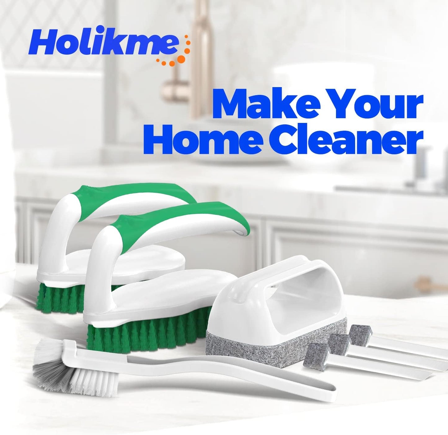 Holikme 7 Pack Cleaning Brush Scrub Brush Kitchen Brush for Floor,Green | Deep Cleaning Brush Set, Scrub Pads with Scraper Tip for Pool Walls, Bathroom, Grout, Floor, Bike, Tub, Shower