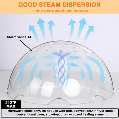 LOPEZTEK Flippable Microwave Splatter Cover for Food | Leave Inside Design|High Dome Shape|14 Steam Vents|Splatter Guard|Plate and Dish Cover|10.5" Diameter