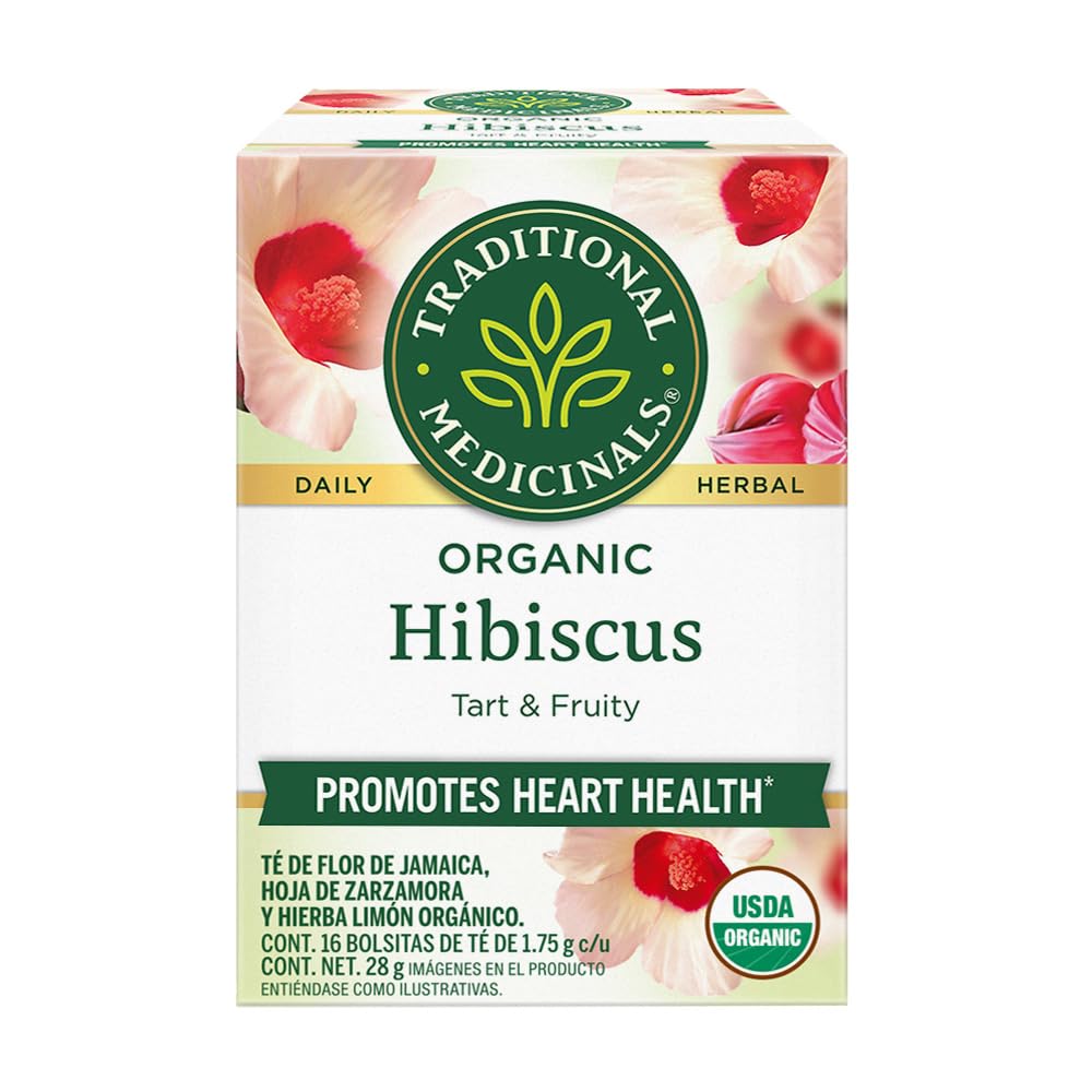 Traditional Medicinals Organic, Hibiscus Tea - Supports Normal Heart Health & Cardiovascular Wellness - Kosher, Non-GMO, Caffeine-Free, Compostable - 16 Tea Bags