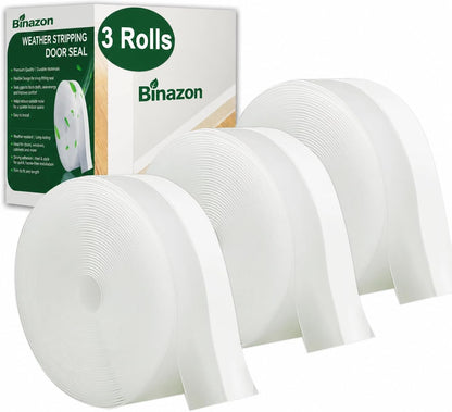 49 Feet Clear Weather Stripping Door Seal, Draft Seal Tape for Doors, Silicone Draft Seal Insulation Tape Strip, Under Door Seal Strip for Window and Door Bottom 3 Rolls Total 49ft (Width 35mm)