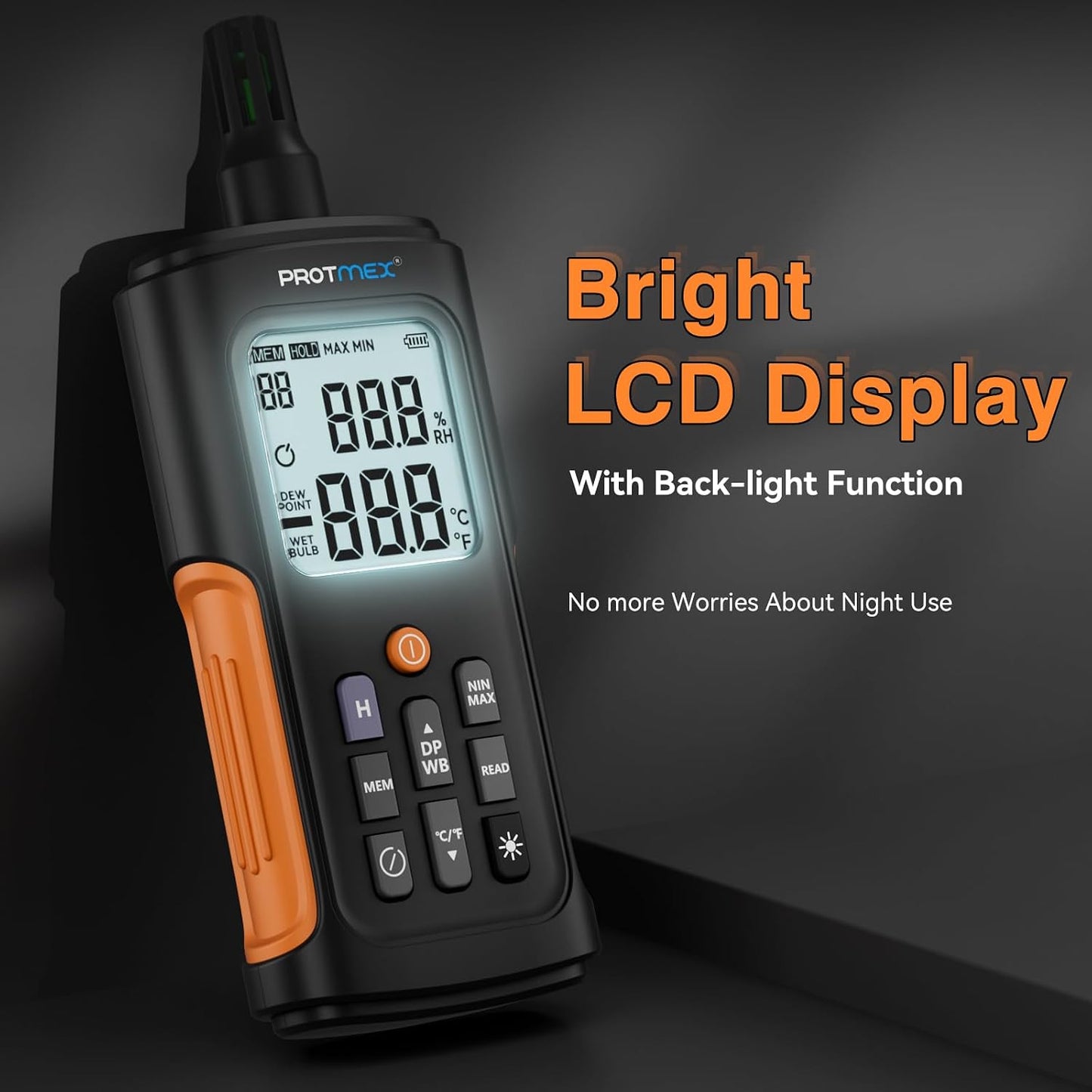 YT606 Temperature Humidity Meter High Precision Digital Hygrometer with Ambient, Relative Humidity, Dew Point, Wet Bulb Thermometer for Indoor Outdoor, Digital Thermometer Min/Max Hold, LCD Backlight | High Precision Hygrometer with Ambient, Relative